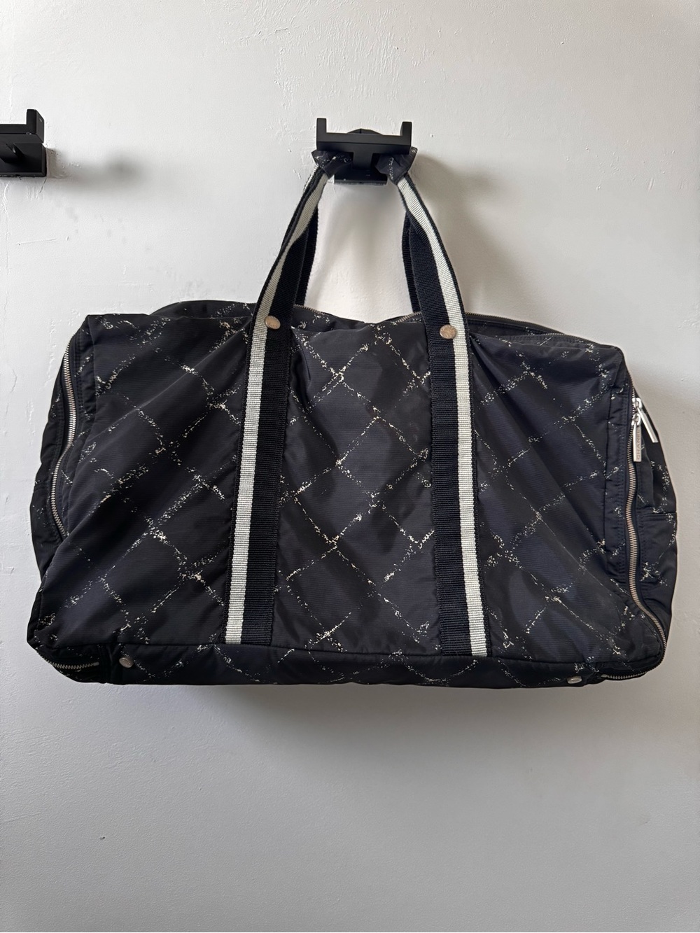 CHANEL Black Travel Line Duffel dual zipper compartment